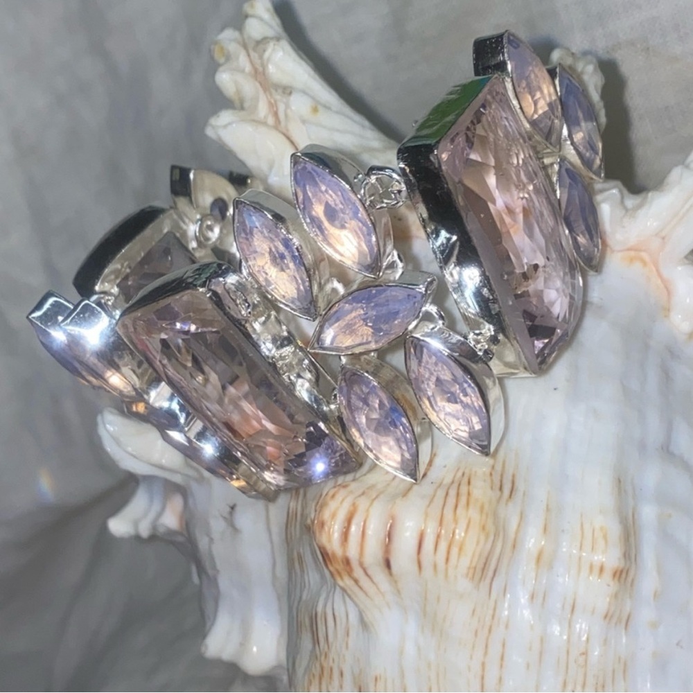 Stunning Kunzite Artisan Handcrafted Multi-gem 925 Silver Statement Bracelet